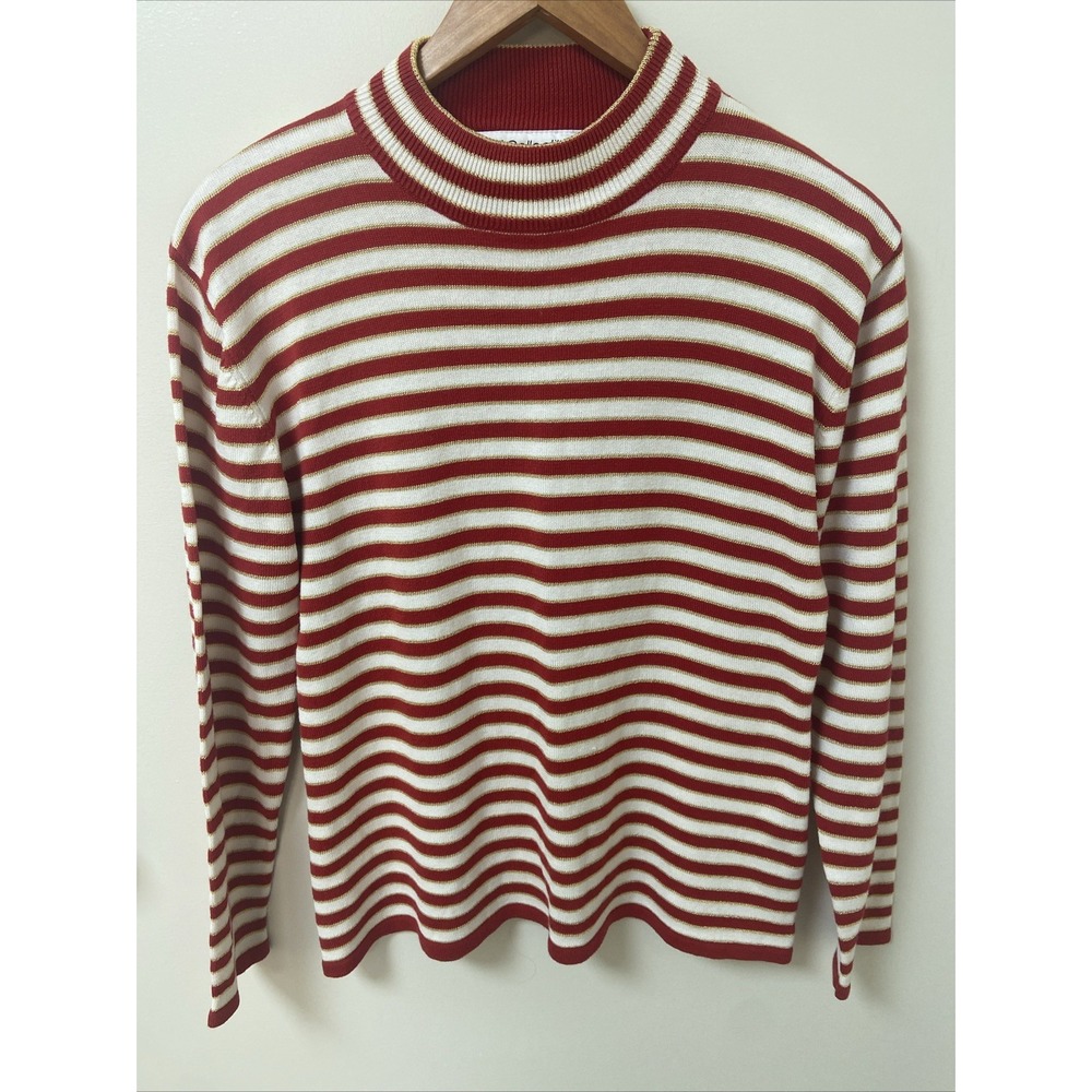 Vtg JH Collectibles Red White Gold Sparkly Striped Womens Christmas Sweater 90s